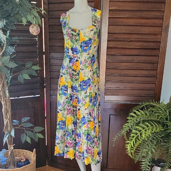 Limited Yellow Floral Maxi Dress Colorful Sleeveless Cottagecore Sundress Sz 6 - Picture 2 of 10